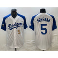 LA.Dodgers #5 Freddie Freeman Number White Blue Fashion Stitched Cool Base 3 Limited Jersey