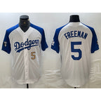 LA.Dodgers #5 Freddie Freeman Number White Blue Fashion Stitched Cool Base 3 Limited Jersey
