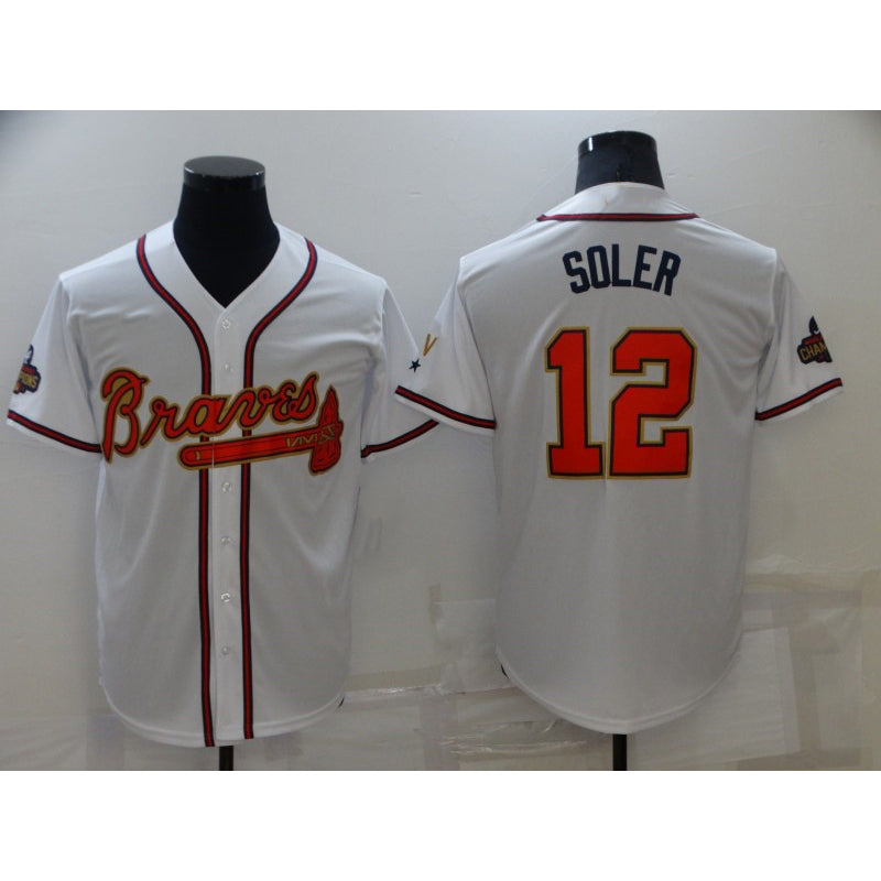 A.Braves #12 Jorge Soler 2022 White Gold World Series Champions Program Cool Base Stitched Jersey
