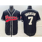A.Braves #7 Dansby Swanson Black Cool Base Stitched Jersey