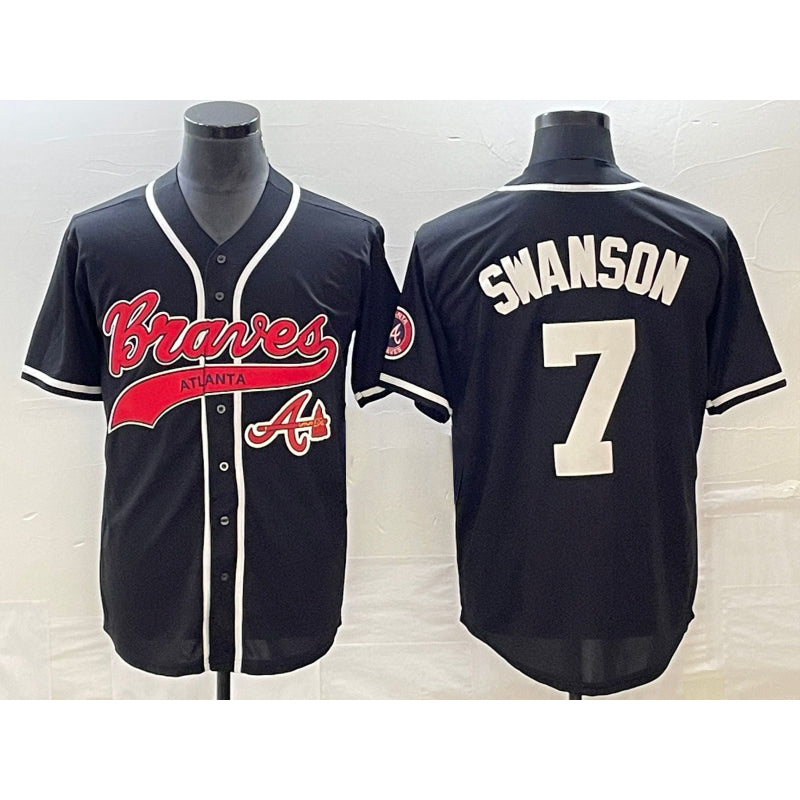 A.Braves #7 Dansby Swanson Black Cool Base 2 Stitched Jersey