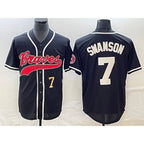 A.Braves #7 Dansby Swanson Number Black Cool Base Stitched Jersey