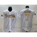 A.Braves #7 Dansby Swanson White Number 2022 All Star Stitched Flex Base Jersey