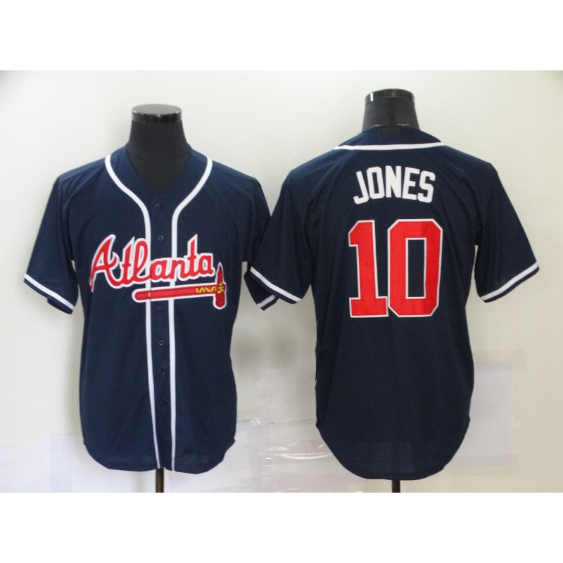 A.Braves #10 Chipper Jones Navy Blue Stitched Cool Base Jersey