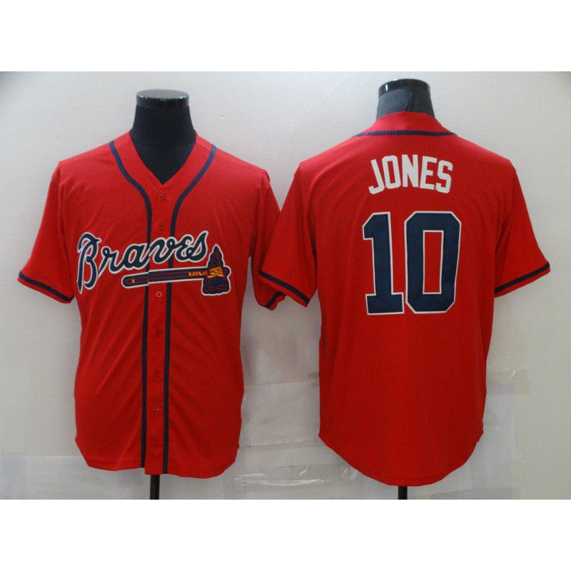 A.Braves #10 Chipper Jones Red Stitched Cool Base Jersey