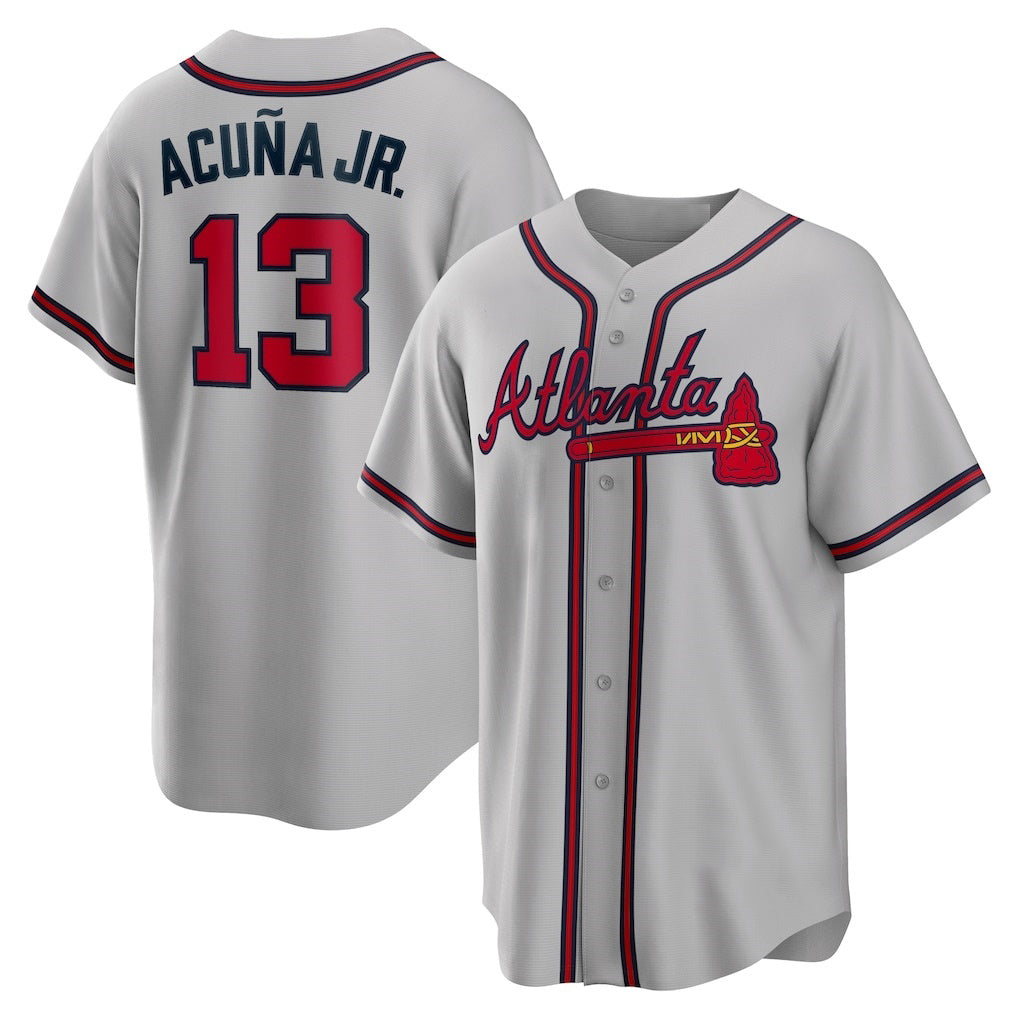 A.Braves #13 Ronald Acuna Jr.. Gray Road Replica Player Name Jersey