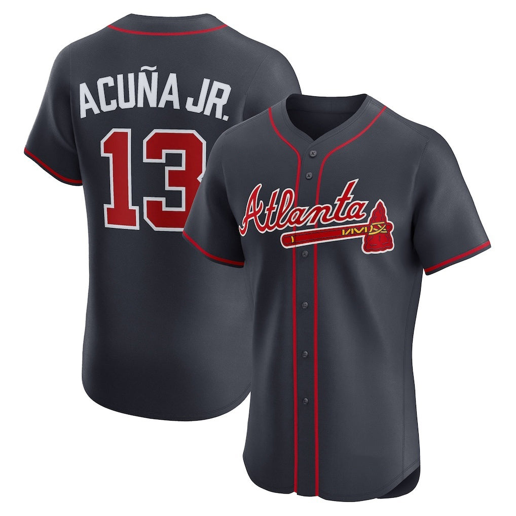 A.Braves #13 Ronald Acuna Jr.. Navy Alternate Elite Jersey