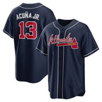 A.Braves #13 Ronald Acuna Jr.. Navy Alternate Replica Player Name Jersey