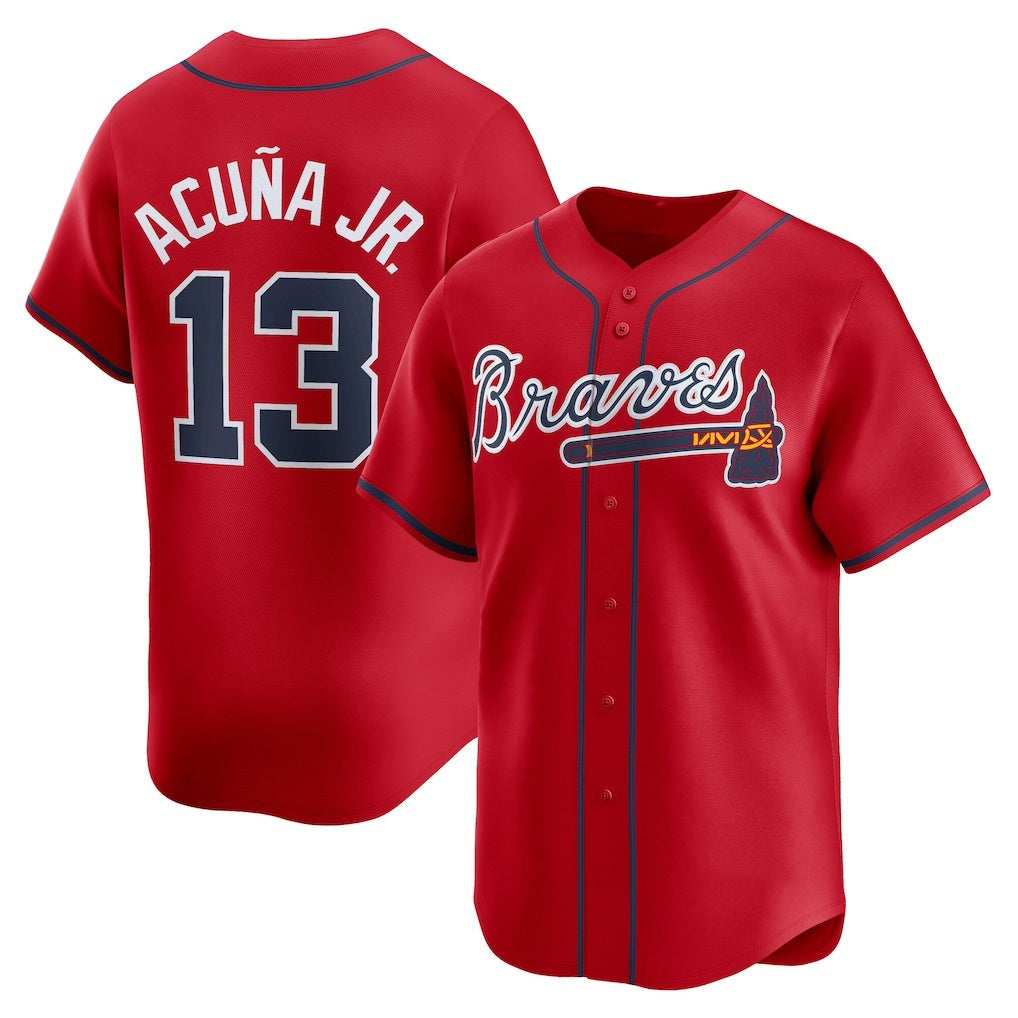 A.Braves #13 Ronald Acuna Jr.. Red Alternate Limited Player Jersey