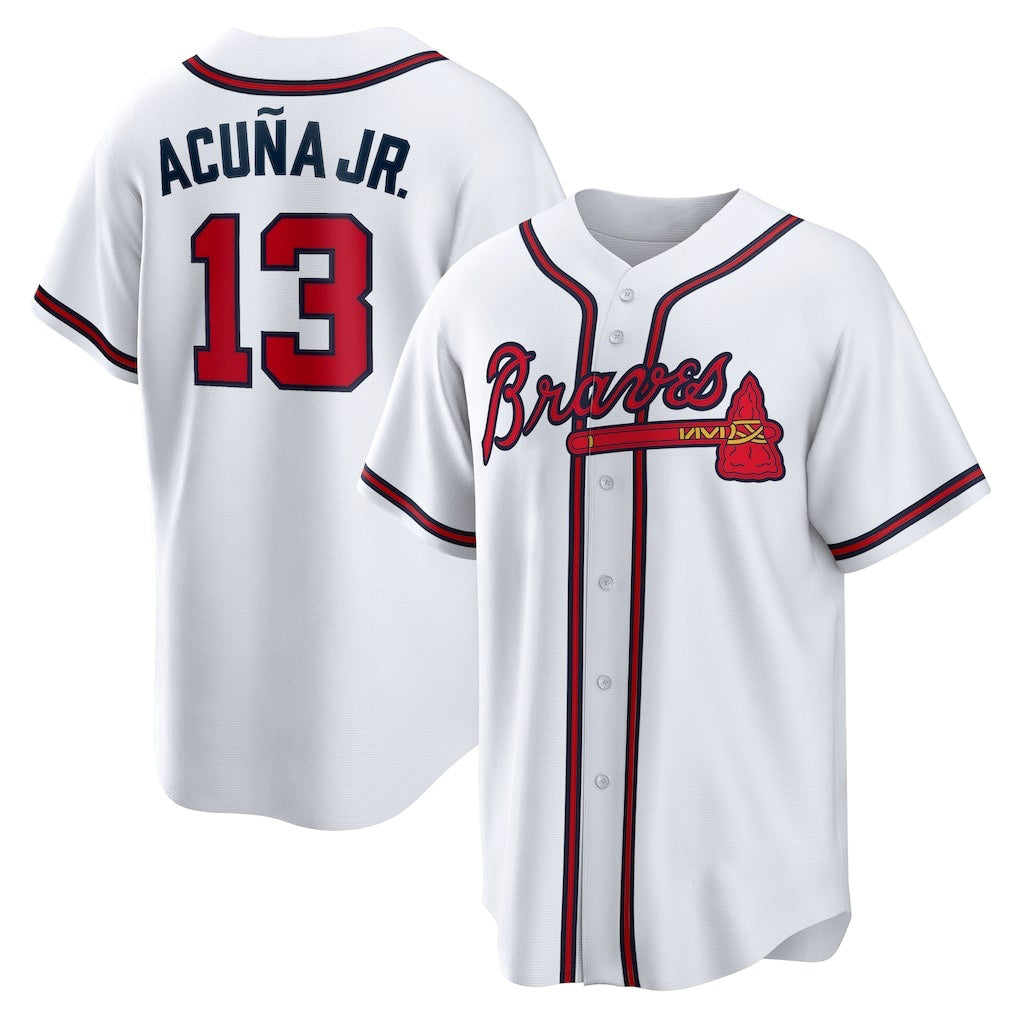 A.Braves #13 Ronald Acuna Jr.. White Home Replica Player Name Jersey