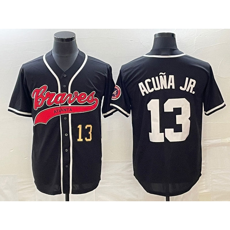A.Braves #13 Ronald Acuna Jr. Number Black Cool Base Stitched Jersey
