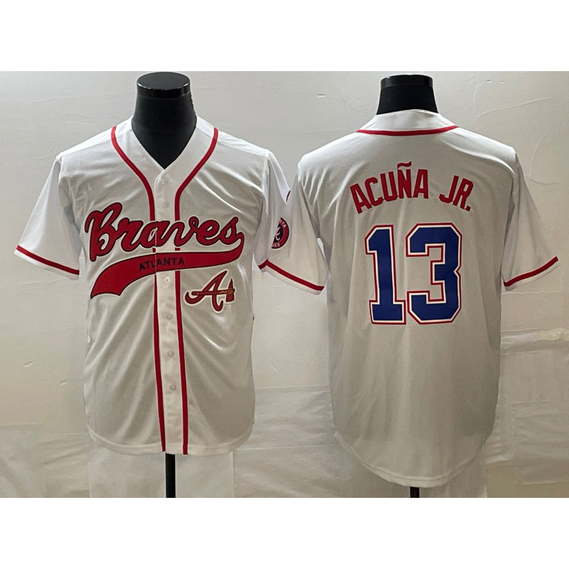 A.Braves #13 Ronald Acuna Jr. White Cool Base 2 With Patch Stitched Jersey