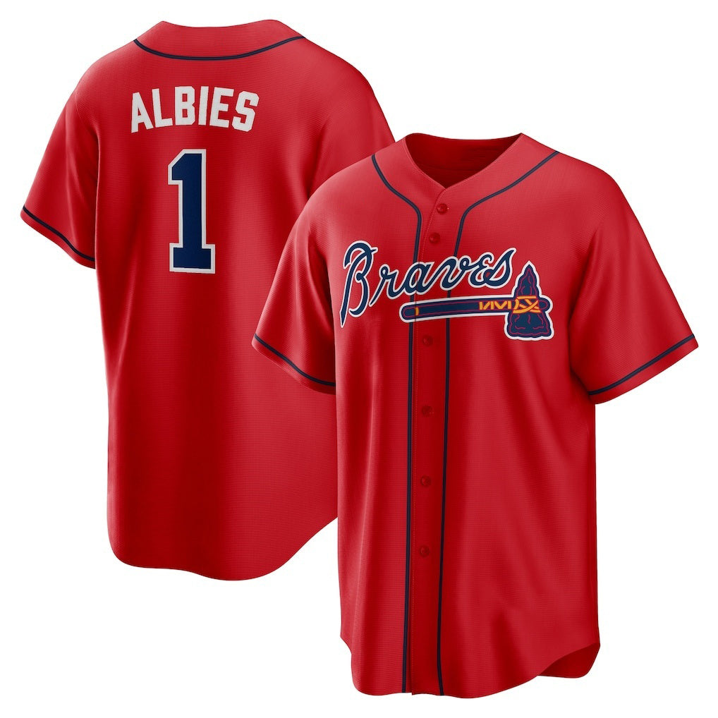 A.Braves #1 Ozzie Albies Red Alternate 2 Replica Jersey