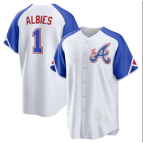 A.Braves #1 Ozzie Albies White 2023 City Connect Cool Base Stitched Jersey