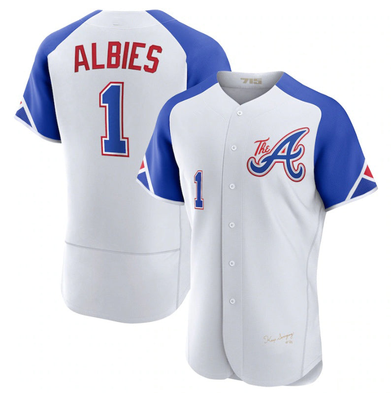 A.Braves #1 Ozzie Albies White 2023 City Connect Flex Base Stitched Jersey