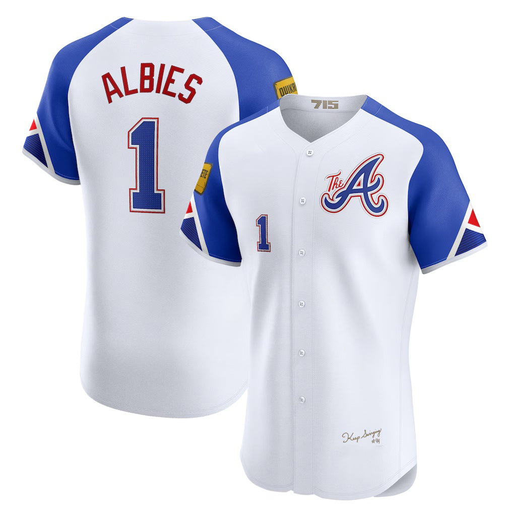 A.Braves #1 Ozzie Albies White City Connect Elite Jersey