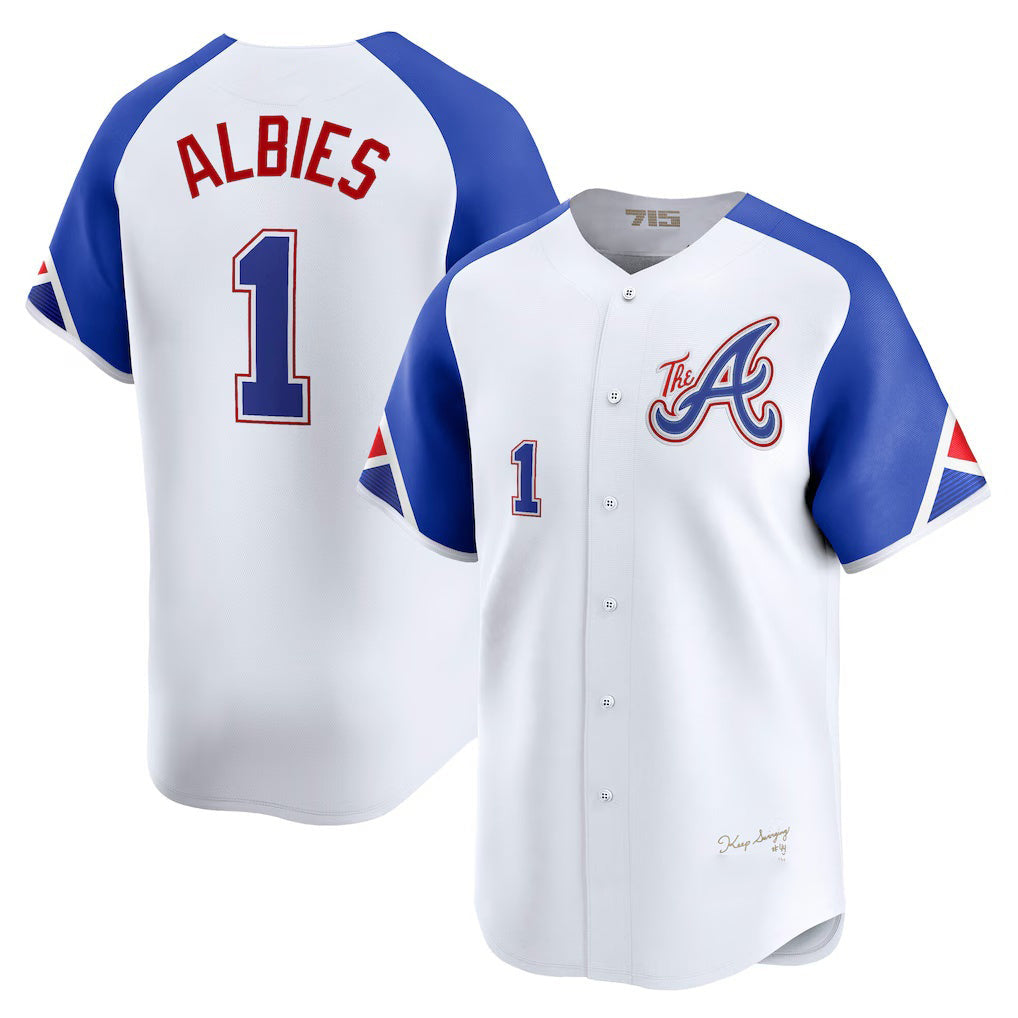 A.Braves #1 Ozzie Albies White City Connect Limited Player Jersey