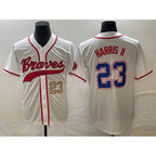 A.Braves #23 Michael Harris II Number White Cool Base With Patch Stitched Jersey