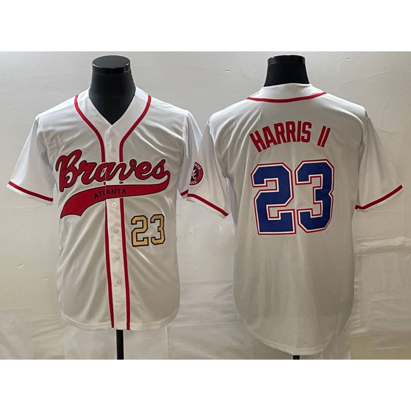 A.Braves #23 Michael Harris II Number White Cool Base With Patch Stitched Jersey