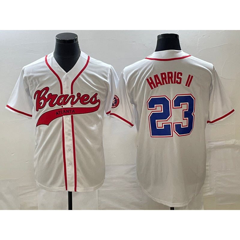 A.Braves #23 Michael Harris II White Cool Base With Patch Stitched 2 Jersey