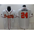 A.Braves #24 Deion Sanders 2022 White Gold World Series Champions Program Cool Base Stitched Jersey