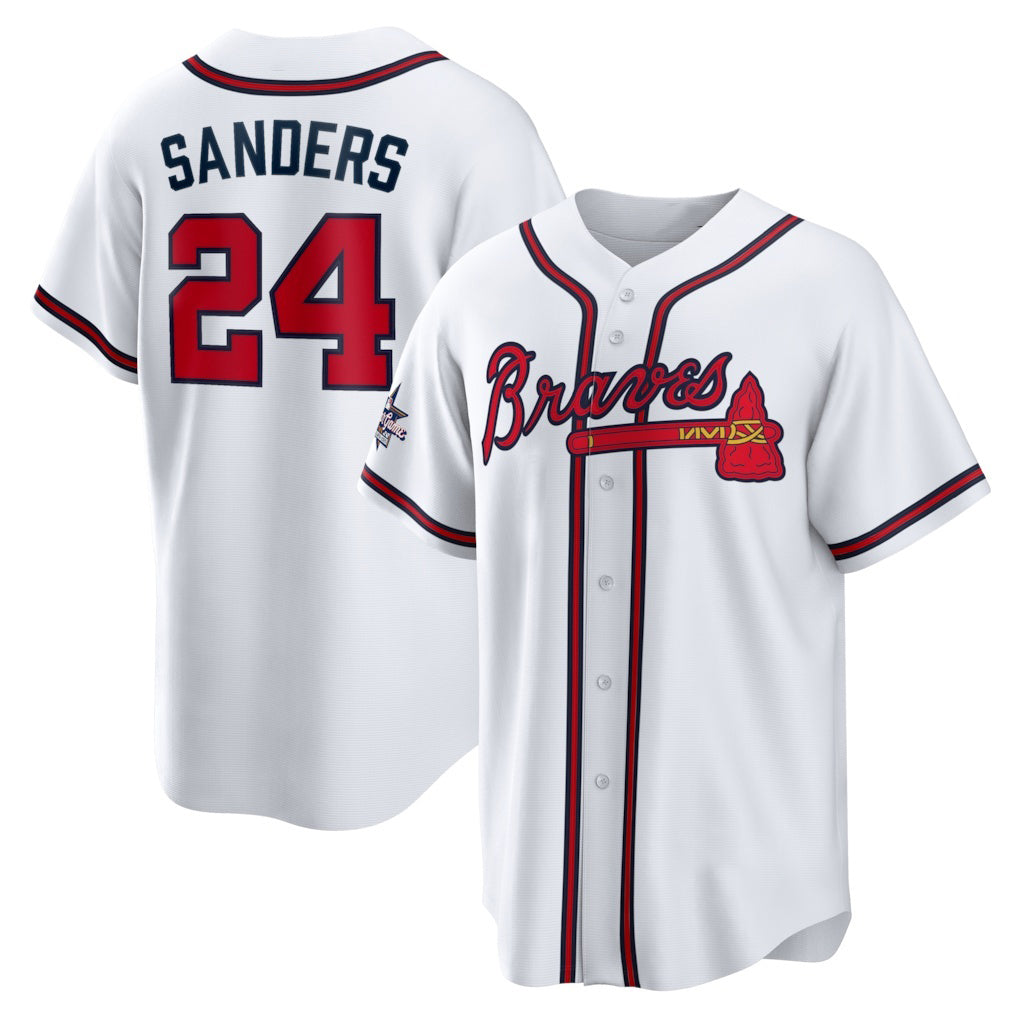 A.Braves #24 Deion Sanders White Home Retired Player Replica Jersey