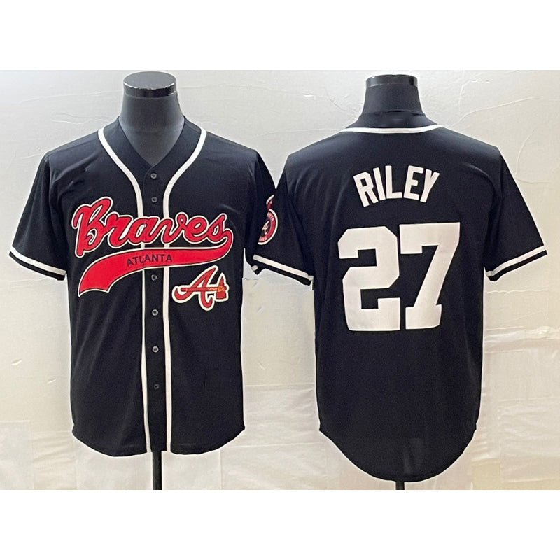 A.Braves #27 Austin Riley Black Cool Base 2 Stitched Jersey