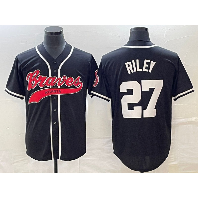 A.Braves #27 Austin Riley Black Cool Base Stitched Jersey