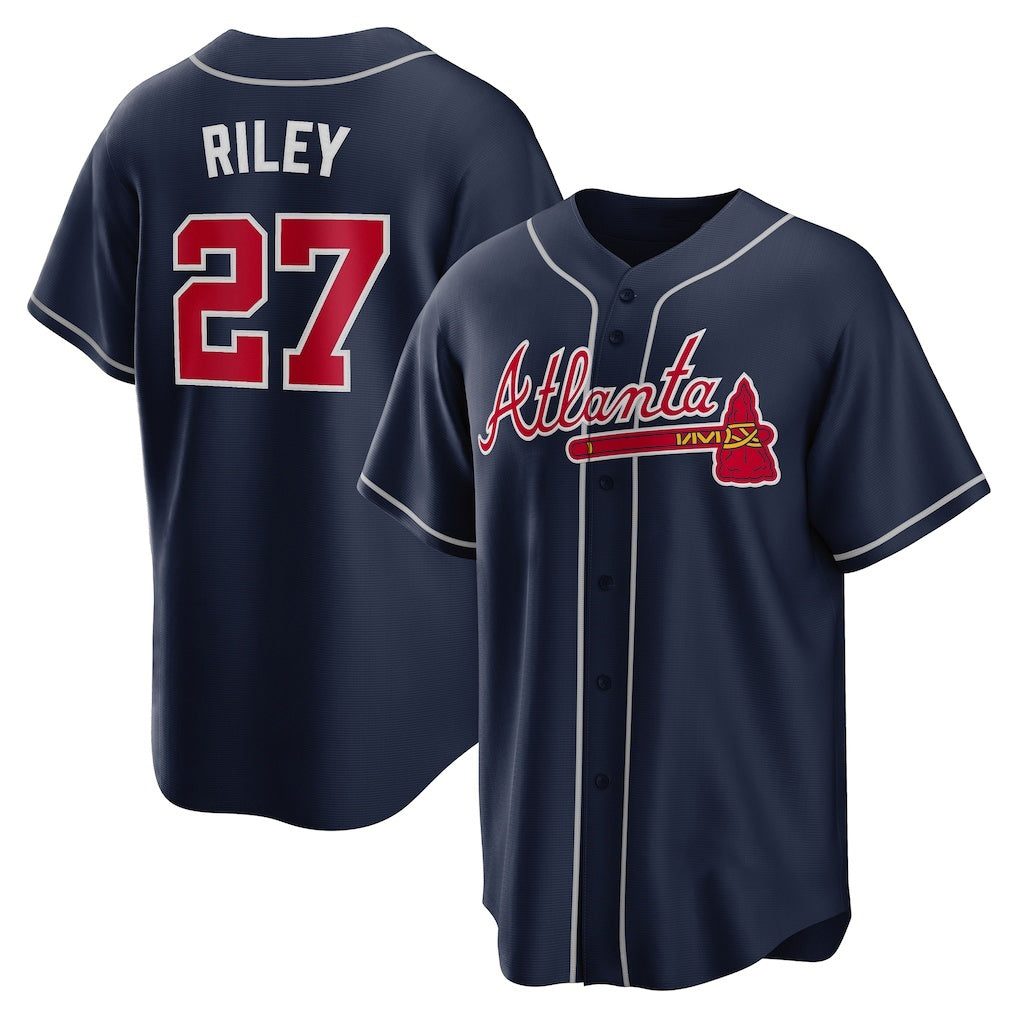 A.Braves #27 Austin Riley Navy Alternate Replica Jersey