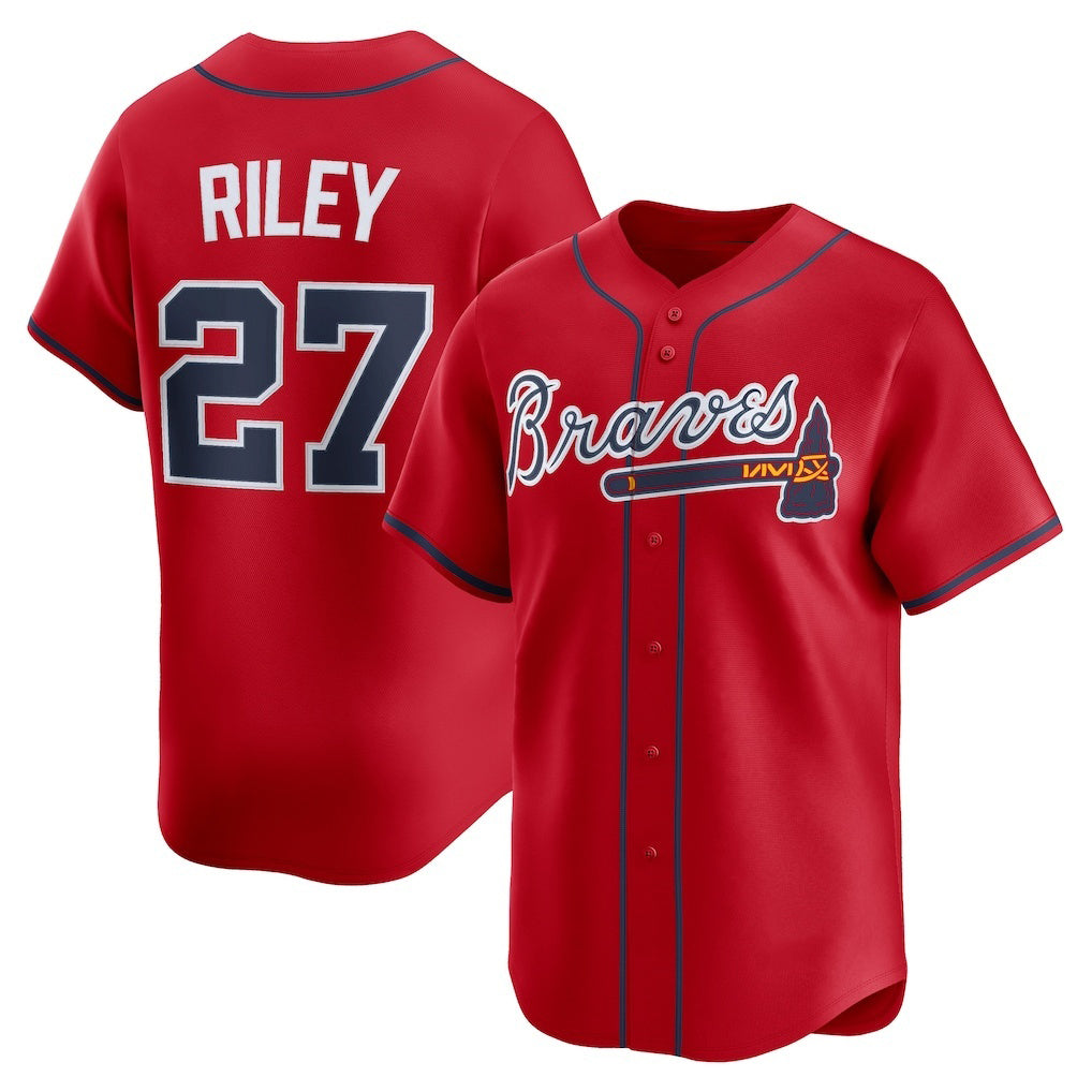 A.Braves #27 Austin Riley Red Alternate Limited Player Jersey