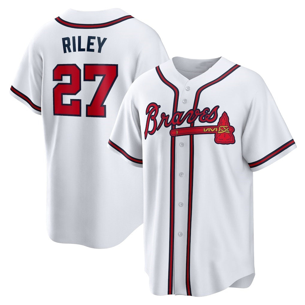 A.Braves #27 Austin Riley White Home Replica Player Jersey