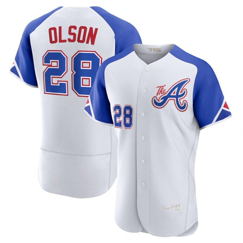 A.Braves #28 Matt Olson ACTIVE PLAYER Custom White 2023 City Connect Flex Base Stitched Jersey