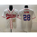 A.Braves #28 Matt Olson Number White Cool Base With Patch Stitched Jersey