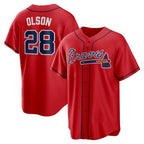A.Braves #28 Matt Olson Red Alternate 2 Replica Jersey