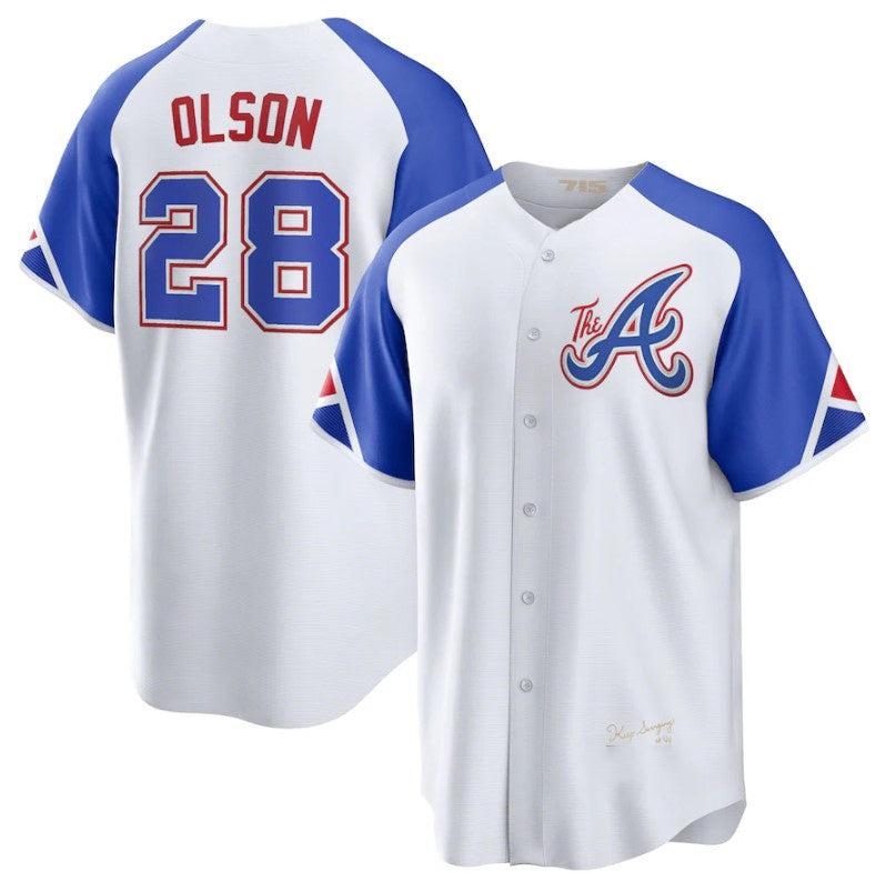 A.Braves #28 Matt Olson White 2023 City Connect Cool Base Stitched Jersey
