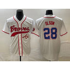 A.Braves #28 Matt Olson White Cool Base With Patch Stitched Jersey