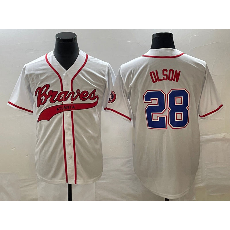 A.Braves #28 Matt Olson White Cool Base With Patch 2 Stitched Jersey