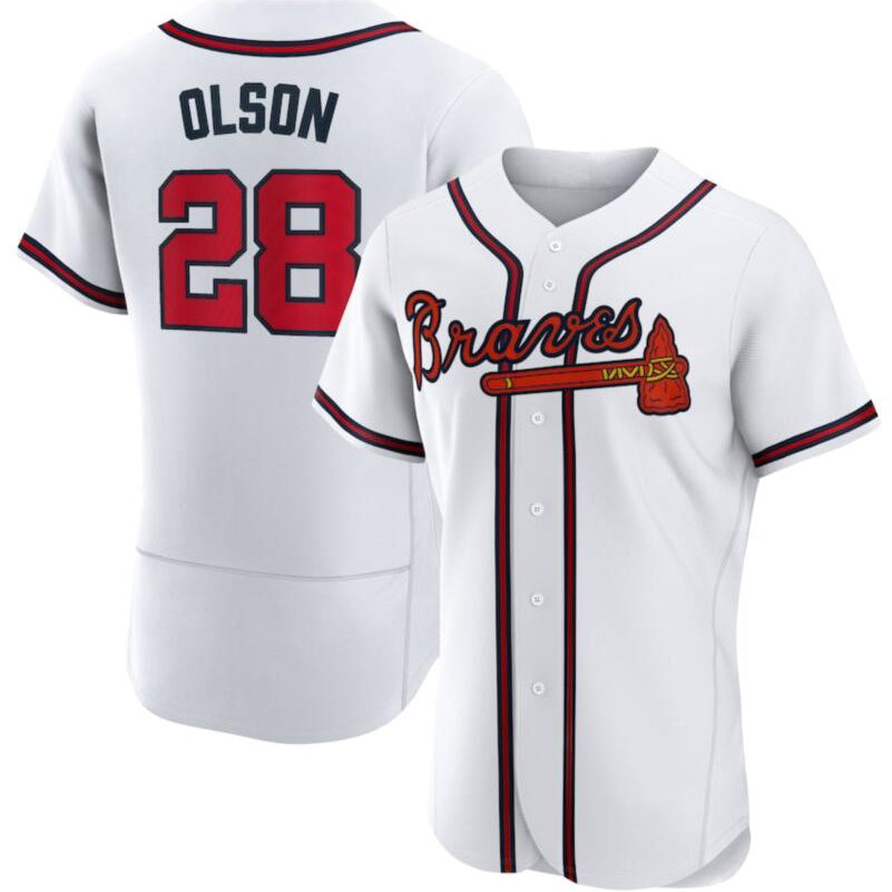 A.Braves #28 Matt Olson White Flex base Jersey