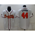 A.Braves #44 Hank Aaron 2022 White Gold World Series Champions Program Cool Base Stitched Jersey