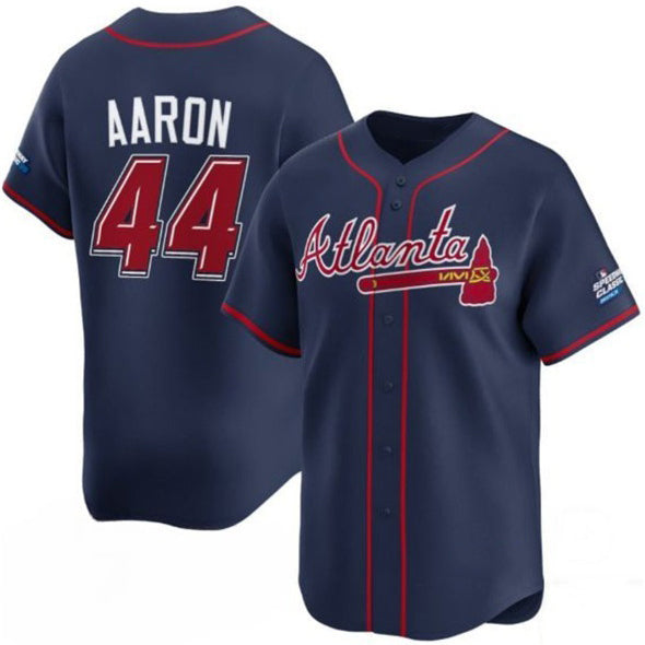 A.Braves #44 Hank Aaron Navy 2025 Speedway Classic Alternate Limited Stitched Jersey