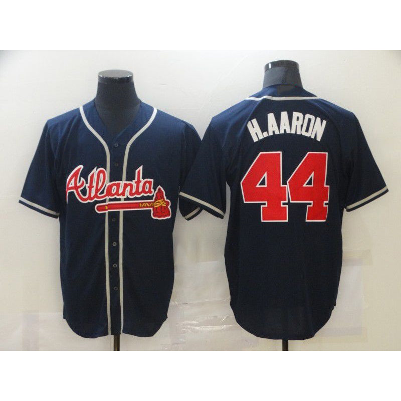 A.Braves #44 Hank Aaron Navy Blue Stitched Cool Base Jersey