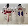 A.Braves #44 Hank Aaron Number White Cool Base With Patch Stitched Jersey