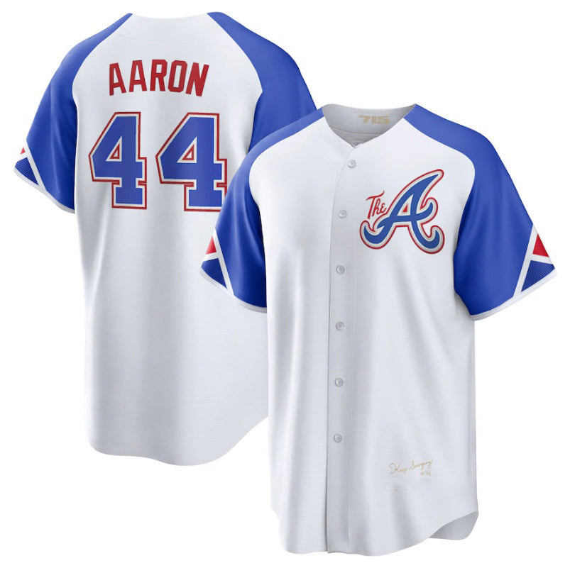 A.Braves #44 Hank Aaron White 2023 City Connect Cool Base Stitched Jersey