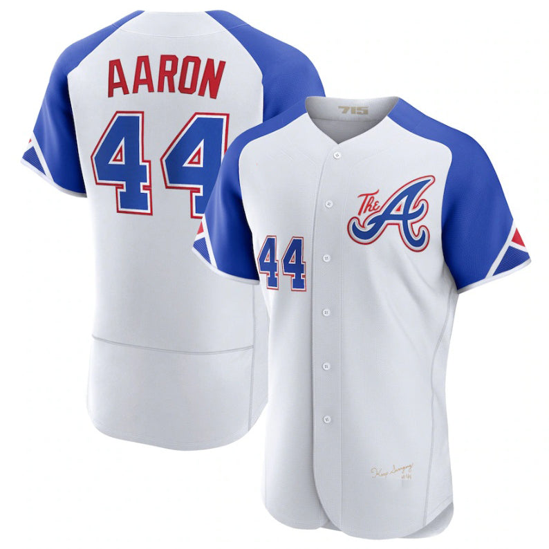 A.Braves #44 Hank Aaron White 2023 City Connect Flex Base 2 Stitched Jersey