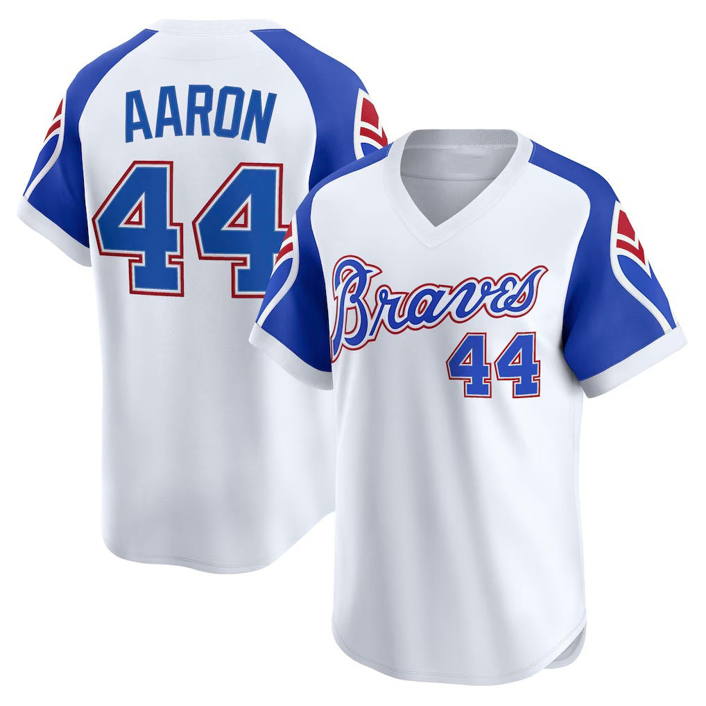 A.Braves #44 Hank Aaron White Throwback Cooperstown Collection Limited Jersey
