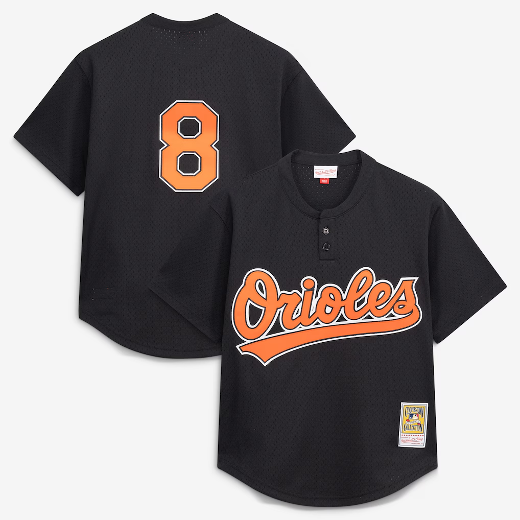 B.Orioles #8 Cal Ripken Jr. Mitchell & Ness Black Authentic Batting Practice Jersey