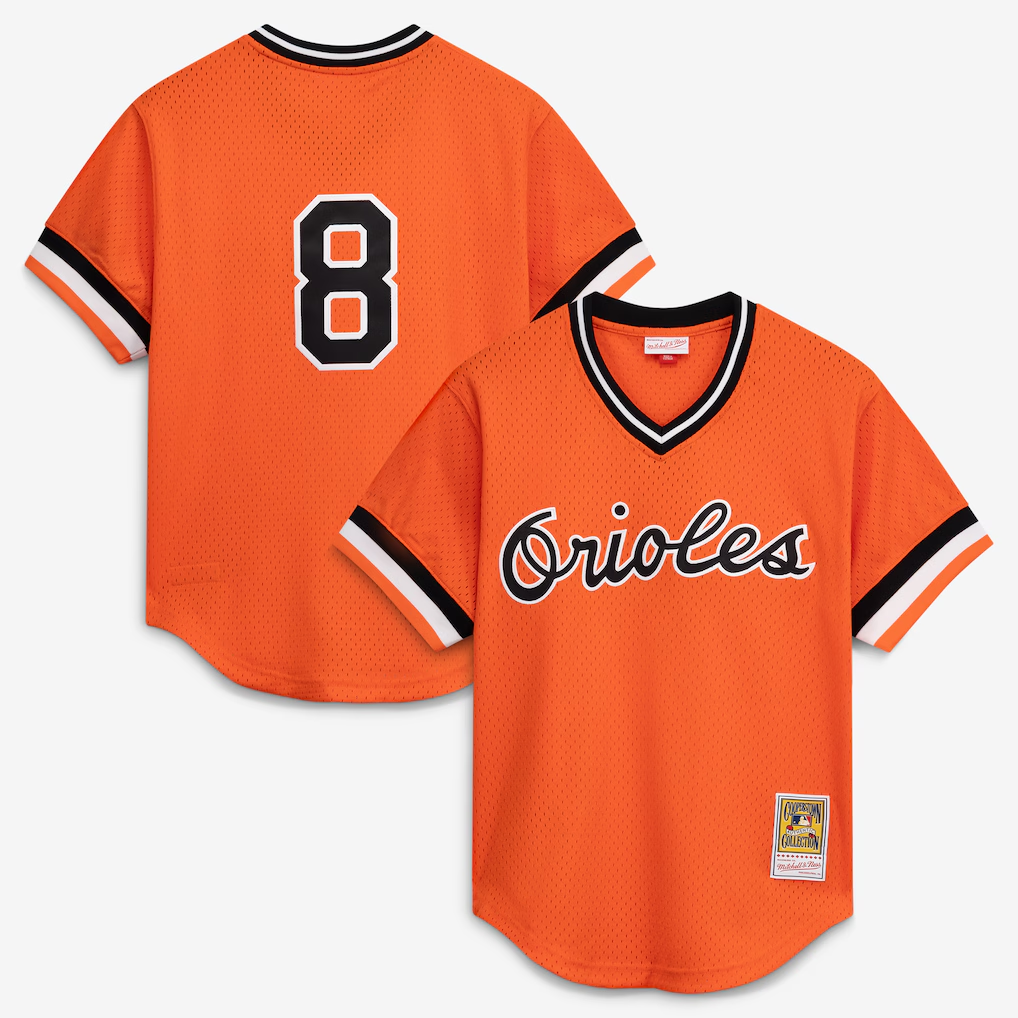 B.Orioles #8 Cal Ripken Jr. Mitchell & Ness Orange Authentic Batting Practice Jersey
