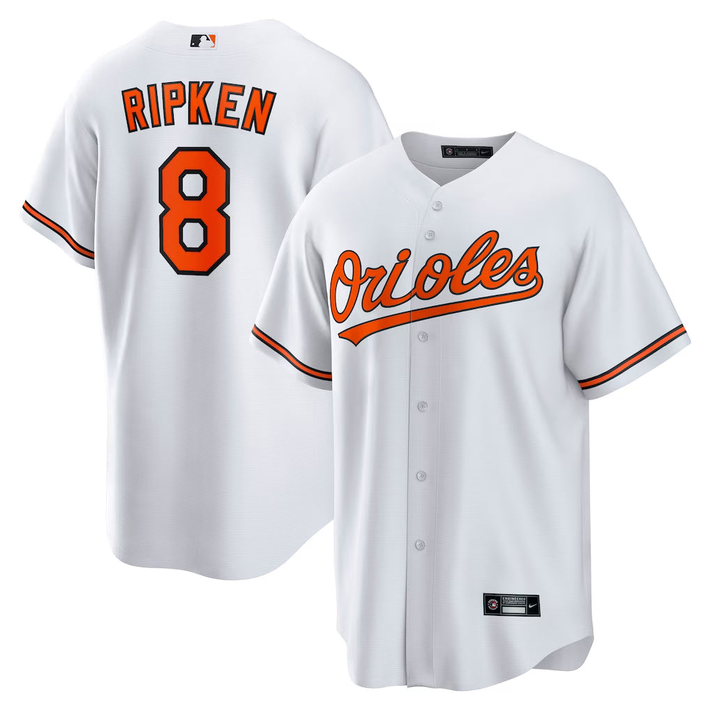 B.Orioles #8 Cal Ripken Jr. White Throwback Replica Player Jersey