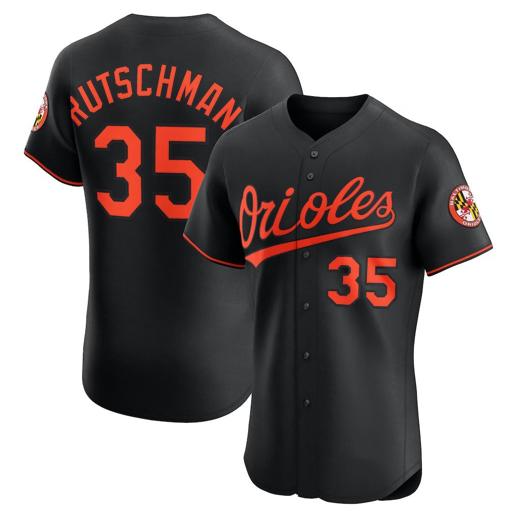 B.Orioles #35 Adley Rutschman Black Alternate Elite Jersey