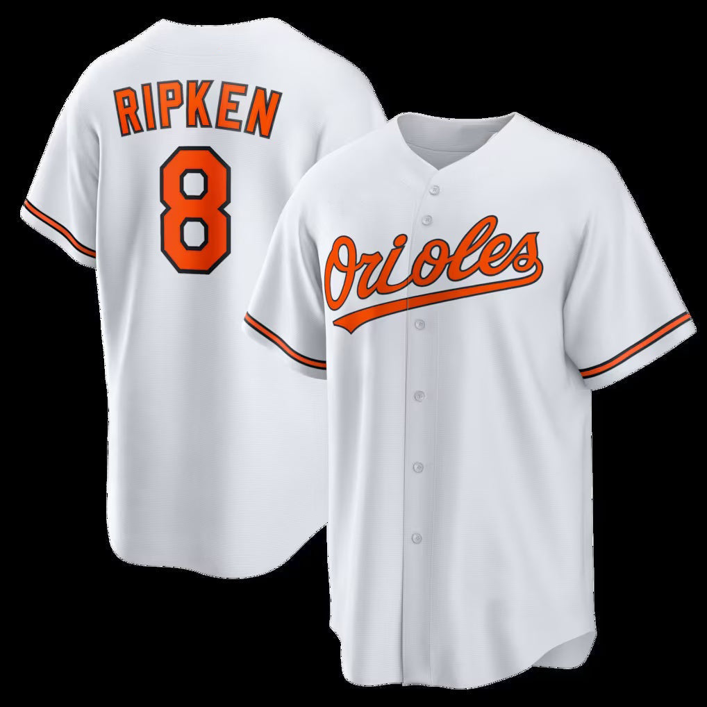 B.Orioles #8 Cal Ripken Jr. White Home Retired Player Replica Jersey